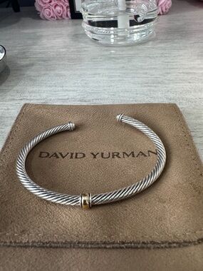 David Yurman Sterling Silver Cable Cuff with Gold Accent Bead